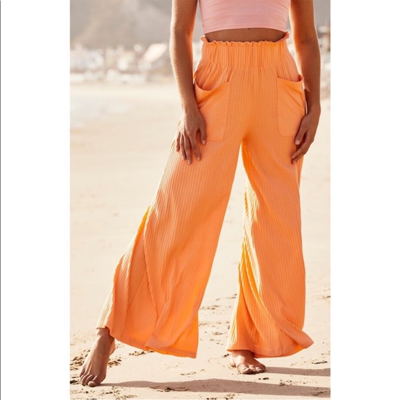 Free People Blissed Out Pants Neon Peach - Picture 1 of 6